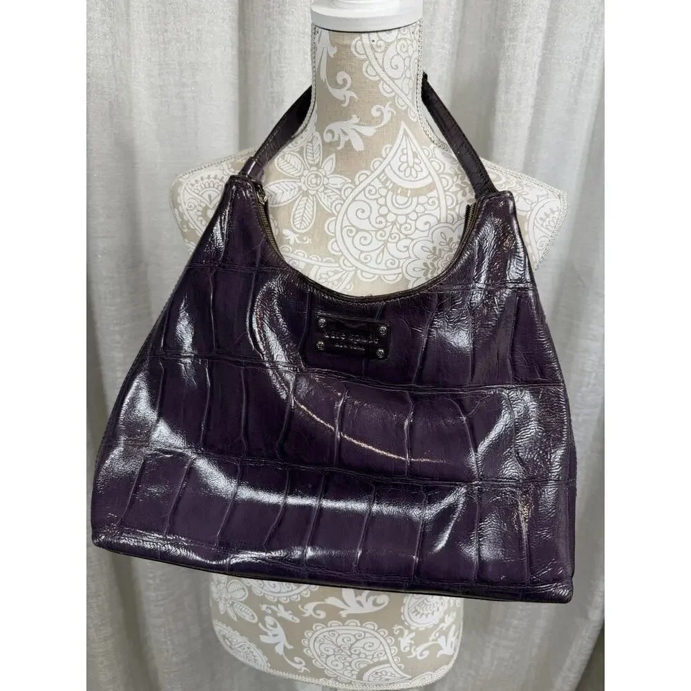 Kate Spade Purple Croc-Embossed Leather Shoulder Bag Hobo